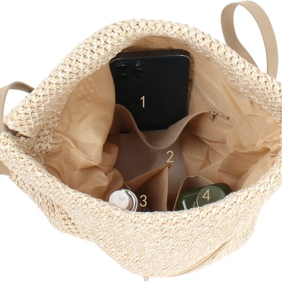 Women Straw Woven Small Backpack Drawstring Shoulder Bag for Daily Use - Picture 5 of 7